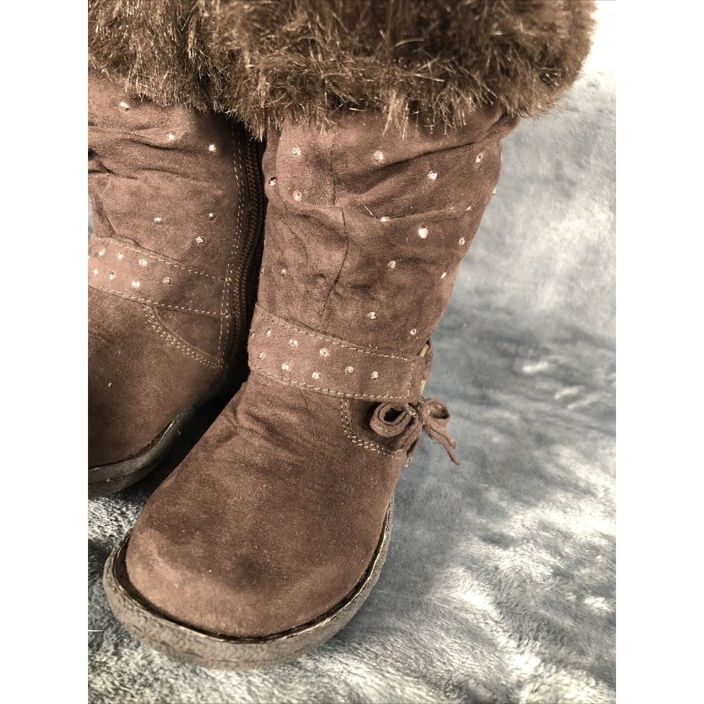 Piper Girls Boots Brown Bling Faux Fur Tops Size 7 - Picture 9 of 12